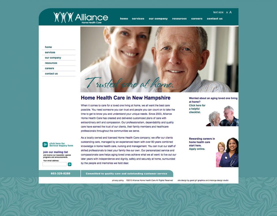 Alliance Home Health Care website by Good Girl Graphics and ModSpot